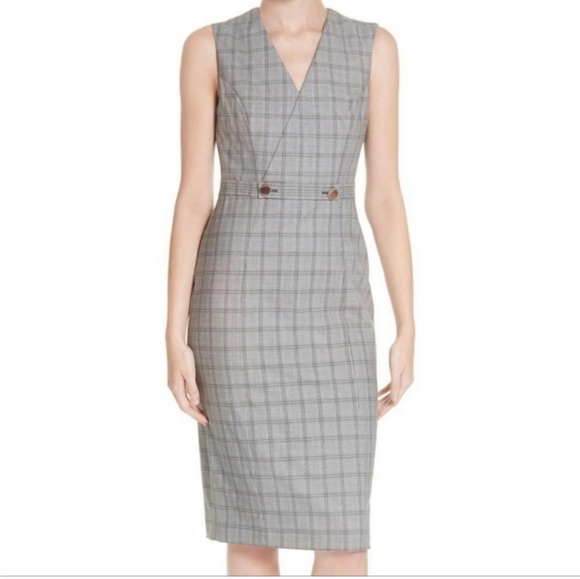Ted Baker Sleeveless Plaid Check Sheath  Office Gray Dress - Picture 1 of 12